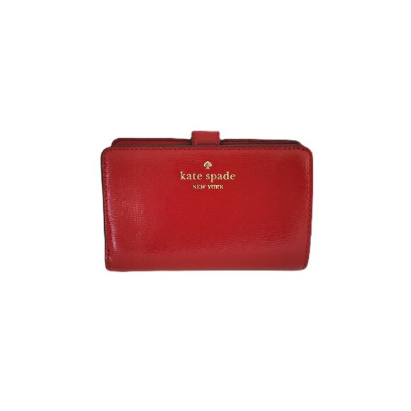 Kate Spade KN227 Madison Textured Patent Medium Compact Bifold Wallet Red Jam - Picture 2 of 9